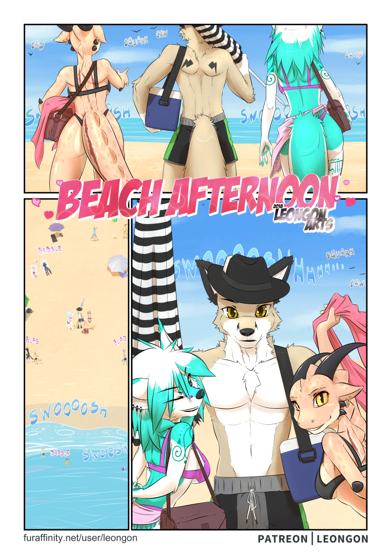 &lt;3 2018 ambient_bird anthro artica_sparkle avian bag beach beach_umbrella bent_over bikini bird blue_body blue_eyes blue_fur breasts canid canine canis clothed clothing comic cooler dragon ear_piercing ear_ring english_text fedora fox front_view fur grin group hands_behind_back hat headgear headwear high-angle_view hybrid jogauni leaning leaning_forward leongon looking_at_viewer mammal nina_valentine one_eye_closed piercing rear_view sand seaside sly_(electronfox777) sly_asakura smile sound_effects standing swimming_trunks swimwear tan_body tan_fur text topless towel url water wolf yellow_eyes