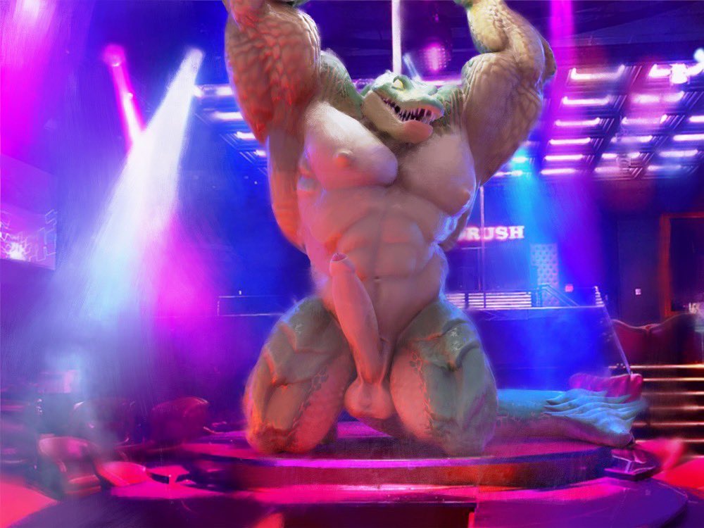 abs akkoarcade anthro biceps emit_art erection feral foreskin genitals humanoid male muscular muscular_male nipples nude obliques pecs penis pole renekton ribs scalie solo stripper_pole thighs triceps