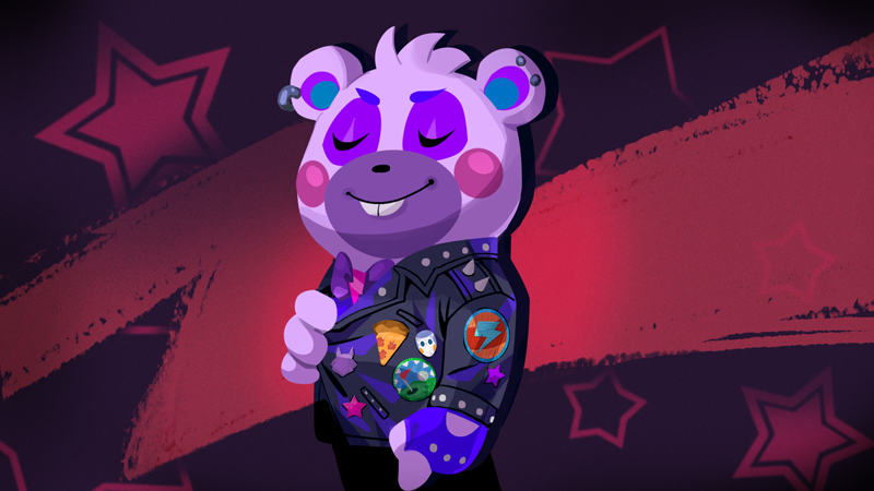 2022 abstract_background anthro black_nose blue_ears blue_eyebrows bottomwear bow_tie bracelet buckteeth canid canine canis clothed clothing detailed ear_piercing ear_ring eyebrows eyes_closed five_nights_at_freddy's five_nights_at_freddy's:_security_breach flag food freddy_fazbear's_pizzeria_simulator fur gloves golf golf_ball golf_hole hair hand_on_stomach handwear happy helpy_(fnaf) jacket jewelry lightning_bolt male mammal multicolored_body multicolored_ears multicolored_fur official_art pants pepperoni pepperoni_pizza piercing pins pizza portrait pose purple_background purple_body purple_ears purple_fur purple_hair red_background rosy_cheeks s.t.a.f.f._bot_(fnaf) scottgames short simple_background smile solo spiked_bracelet spikes sport standing star teeth topwear two_tone_body two_tone_ears two_tone_fur unknown_artist ursid video_games wolf