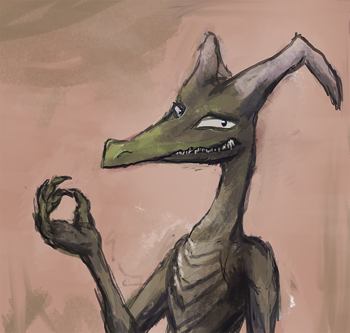 2013 ambiguous_gender anthro bittertooth dragon gesture green_body green_scales grin headshot horn kobold looking_at_viewer ok_sign scales simple_background smile solo