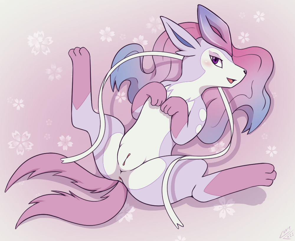 eeveelution female feral fur fusion genitals legendary_pok&eacute;mon looking_at_viewer lying nintendo on_back pink_body pink_fur pok&eacute;mon pok&eacute;mon_(species) pok&eacute;mon_fusion pussy solo spread_legs spreading suicune sylveon vavacung video_games