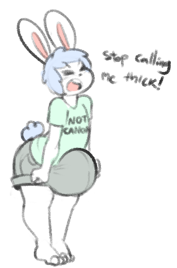 ! 2018 angstrom anthro big_bulge blue_hair bottomwear bulge clothing english_text eyes_closed hair huge_bulge lagomorph leporid male mammal marco_(angstrom) open_mouth rabbit shirt shorts solo text text_on_clothing text_on_shirt text_on_topwear topwear white_body yelling young