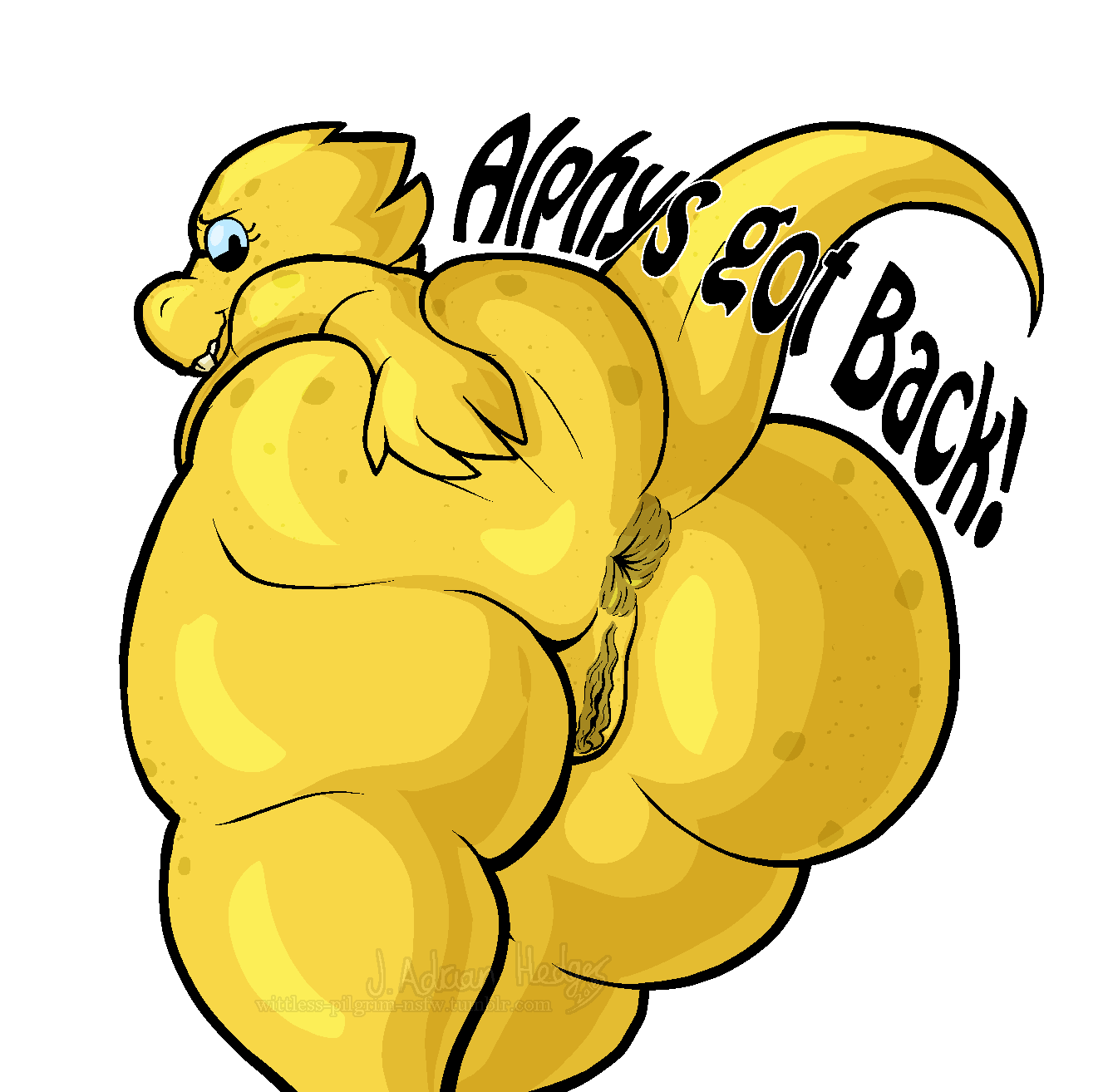 alpha_channel alphys anthro anus big_butt butt eyewear female genitals glasses hi_res huge_butt lizard looking_at_viewer looking_back presenting pussy reptile scalie simple_background solo text transparent_background undertale undertale_(series) video_games wittless-pilgrim