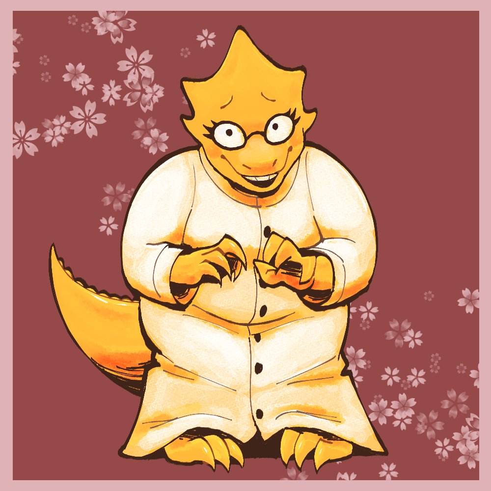 alphys anthro barefoot belly blush breasts buckteeth buzzingroyalty claws clothed clothing coat eyewear feet female front_view fully_clothed glasses lab_coat leaning leaning_forward lizard non-mammal_breasts overweight overweight_anthro overweight_female pigeon_toed reptile scales scalie simple_background solo spines standing tail_spines teeth thick_tail topwear undertale undertale_(series) video_games yellow_body yellow_scales yellow_spines