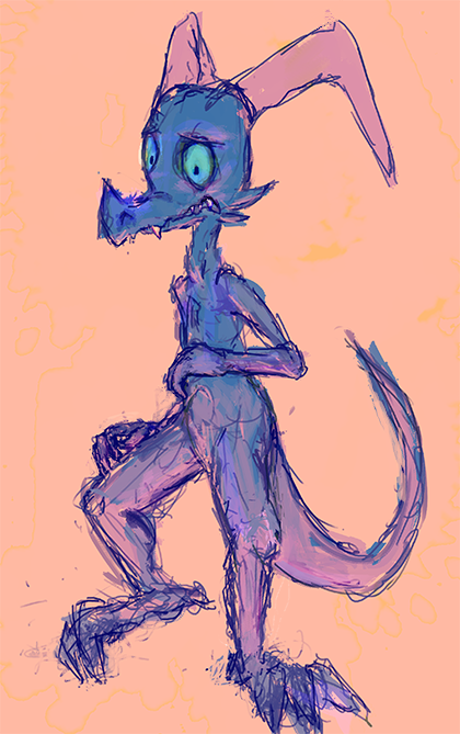 2013 3_toes ambiguous_gender anthro bittertooth blue_body blue_eyes blue_scales colored_sketch dragon embarrassed feet horn lizard long_tail purple_body purple_scales reptile scales scalie simple_background sketch solo toes