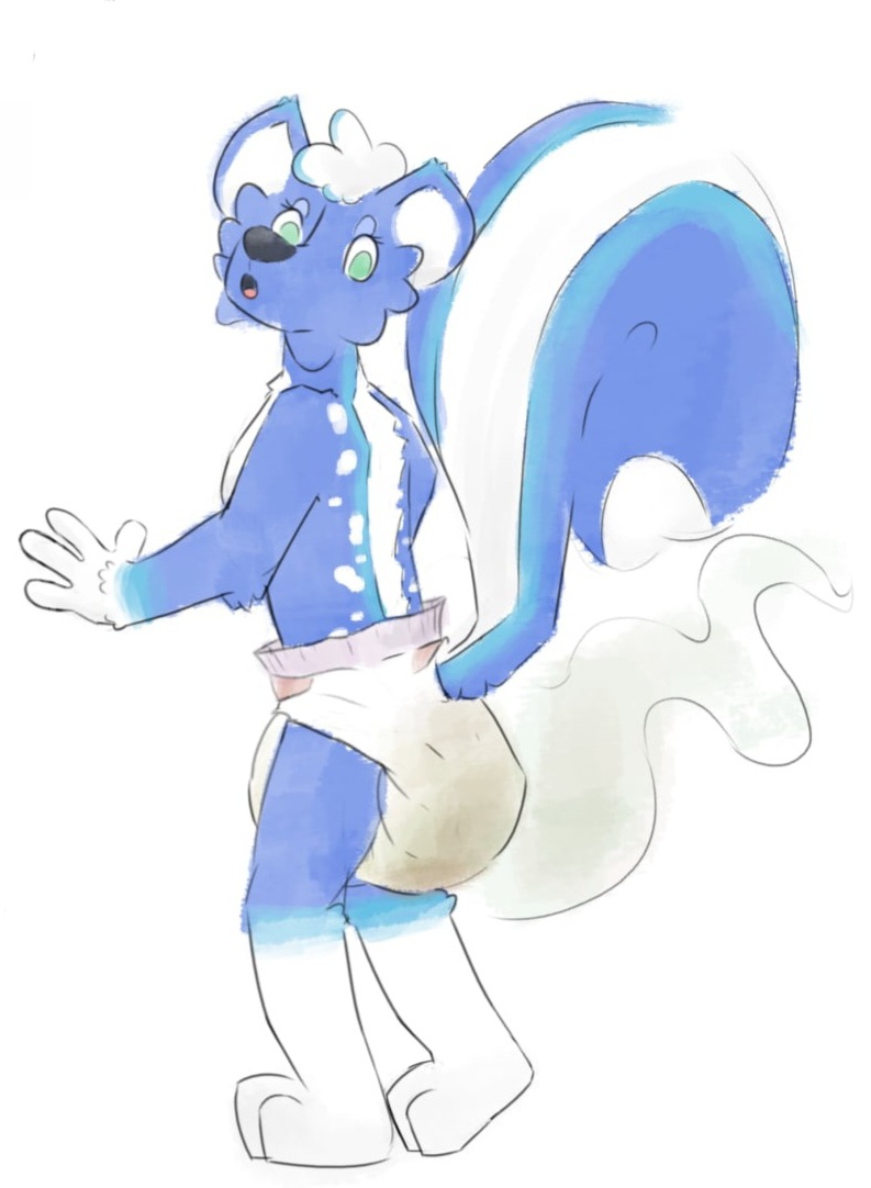 anthro bodily_fluids diaper feces female genital_fluids hyaenid hybrid mammal mephitid messy_diaper pinta pintahyena scat skunk soiling solo standing surprise surprise! surprised_expression urine visible_stench wet_diaper wetting wetting_diaper