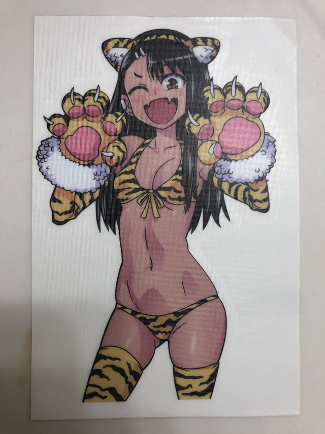 774_(nanashi) animal_ears animal_hands animal_print bikini cat_ears fangs ijiranaide_nagatoro-san nagatoro_hayase navel one_eye_closed photo_(medium) swimsuit tiger_print toranoana