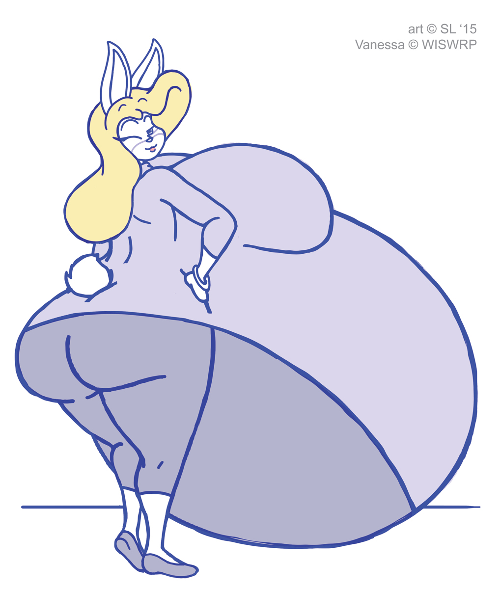 2015 anthro belly big_belly big_breasts big_butt blonde_hair bottomwear bracelet breasts butt clothing digital_media_(artwork) female footwear hair hi_res huge_breasts hyper hyper_belly hyper_breasts hyper_pregnancy jewelry lagomorph leporid mammal one_eye_closed pants pregnant rabbit satsumalord shirt shoes simple_background sketch solo thick_thighs topwear vanessa_love white_background wink