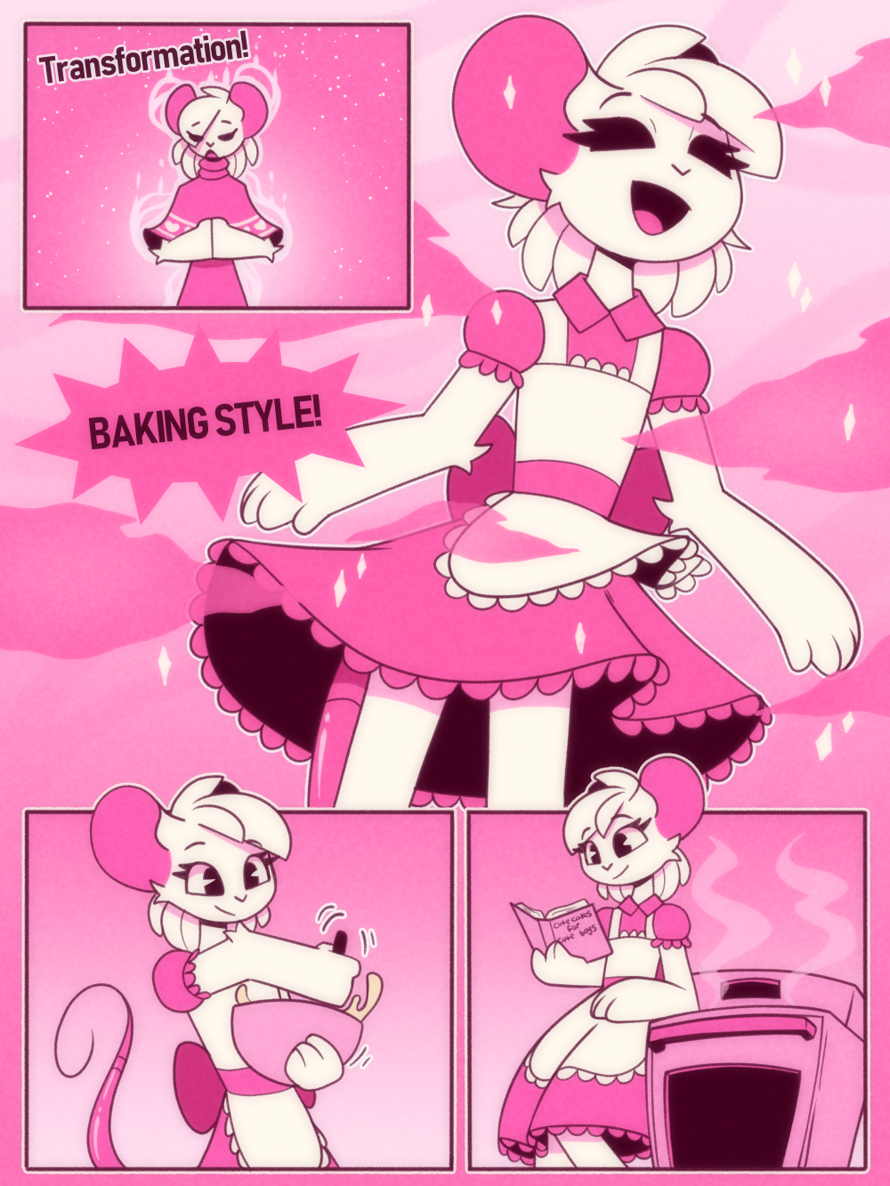 ambiguous_gender anthro apron baking clothing conditional_dnp dress hi_res magic mammal mouse murid murine reggie_(whygena) rodent transformation whygena