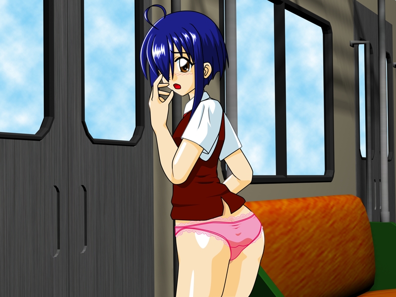 ahoge ass blue_hair blush brown_eyes cute mahou_sensei_negima mahou_sensei_negima! miyazaki_nodoka open_mouth panties train underwear