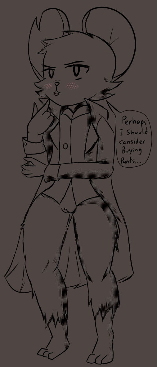 anthro bottomless clothed clothing coat female flat_(disambiguation) genitals jacket lewdbastard mammal mina_(mina_the_hollower) mina_the_hollower mouse murid murine pussy rodent solo topwear trenchcoat