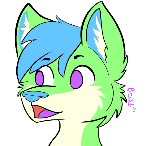 blue_hair blue_inner_ear blue_nose brisk_(brisky~) brisky~ canid canind canine canis fur green_body green_fur hair humor low_res male mammal meme pogchamp purple_eyes purple_tongue solo tongue white_body white_ear_fluff white_fur wolf
