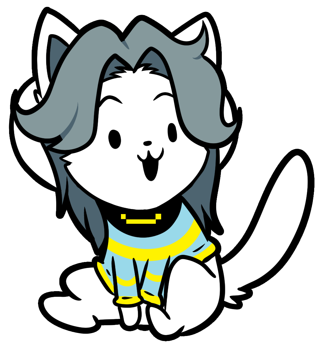 alpha_channel canid canine clothed clothing eyebrows felid feline fur hair mammal open_mouth raised_eyebrow sitting smile tem temmie_(undertale) topwear undertale undertale_(series) video_games white_body white_fur xwhitedreamsx
