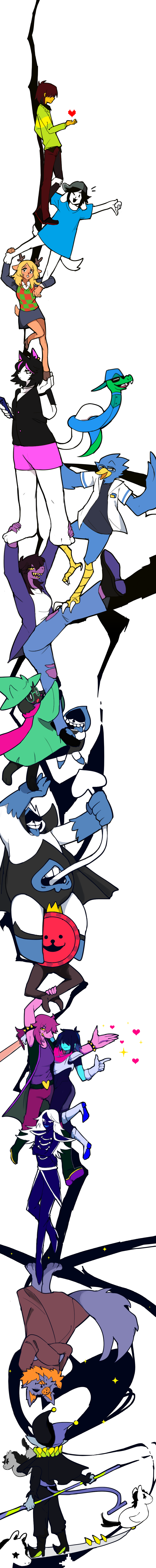 absurd_res anthro avian berdly bird bodily_fluids breasts canid canine catti_(deltarune) cervid chokaso clothed clothing deltarune felid feline female fur hair happy hi_res human jevil_(deltarune) jockington_(deltarune) king_spade kris_(deltarune) long_image mammal nervous noelle_holiday open_mouth ralsei reptile scalie simple_background smile snake susie_(deltarune) sweat tall_image tem temmie_(undertale) text topwear undertale undertale_(series) video_games white_body white_fur