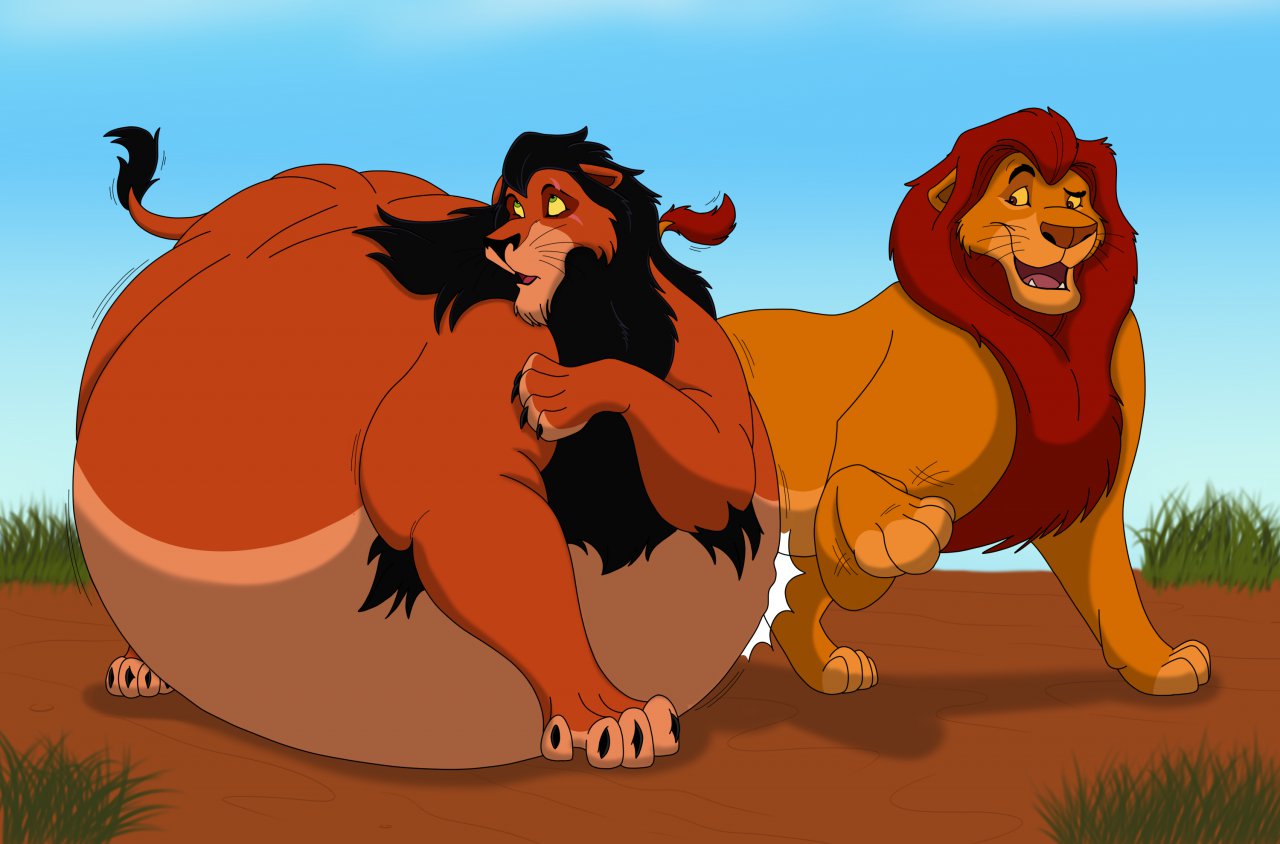 2013 all_fours belly belly_slapping big_belly black_claws black_mane claws disney duo fangs felid feral hectorthewolf hyper hyper_belly lion looking_at_another looking_away male mammal mane morbidly_obese morbidly_obese_feral morbidly_obese_male mufasa obese obese_feral obese_male open_mouth overweight overweight_feral overweight_male pantherine raised_arm raised_tail scar scar_(the_lion_king) the_lion_king tongue whiskers