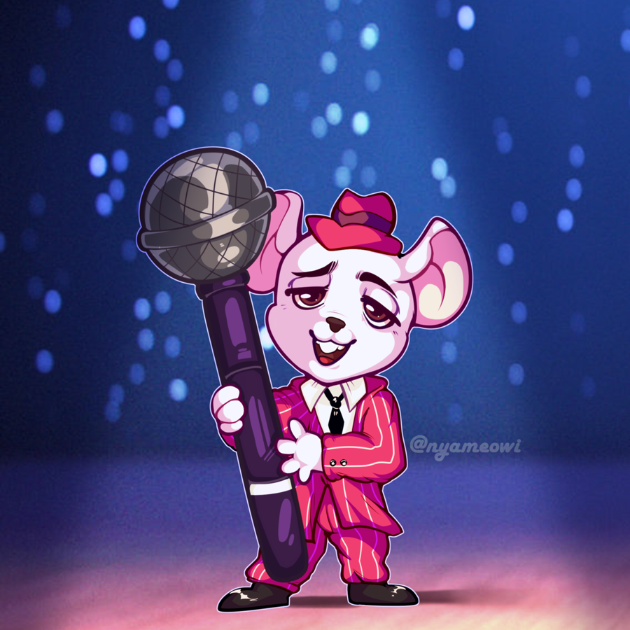 anthro clothed clothing footwear fully_clothed holding_object illumination_entertainment male mammal microphone mike_(sing) mouse murid murine necktie nyanimeowi rodent shoes sing_(movie) singing solo suit