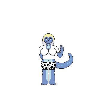 animal_print articdinosaur aurorus barefoot blonde_hair blue_body blue_skin clothed clothing cow_print digital_media_(artwork) feet female fossil_pok&eacute;mon front_view hair humanoid jewelry low_res markings necklace nintendo partially_clothed pixel_(artwork) pok&eacute;mon pok&eacute;mon_(species) solo tail_markings video_games willow_(articdinosaur)