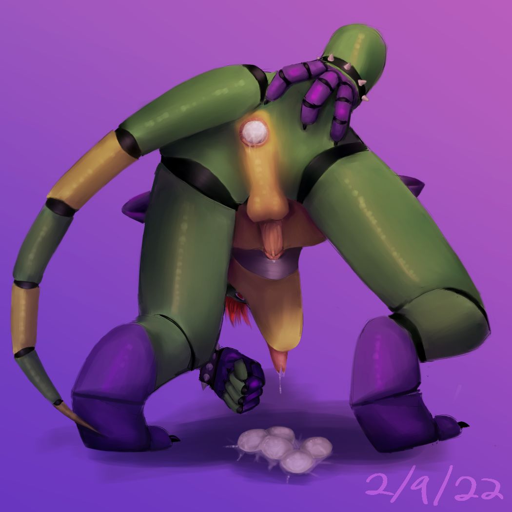alligator alligatorid animatronic anonymous_artist anthro ass_up bodily_fluids butt crocodilian drooling egg five_nights_at_freddy's five_nights_at_freddy's:_security_breach machine male montgomery_gator montgomery_gator_(fnaf) oviposition purple_background reptile robot saliva saliva_string scalie scottgames simple_background solo spread_butt spreading video_games