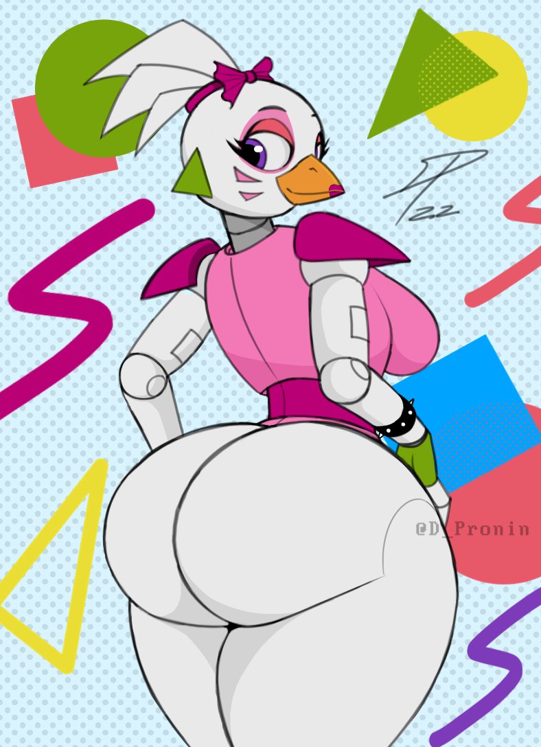 2022 accessory anthro avian back_boob beak big_breasts big_butt biped bird black_eyebrows black_eyelashes bottomless bracelet breasts butt butt_focus butt_pose chicken clothed clothing curvy_figure dated digital_media_(artwork) dotted_background dpronin eyebrows eyeshadow female five_nights_at_freddy's five_nights_at_freddy's:_security_breach galliform gallus_(genus) glamrock_chica_(fnaf) hair_accessory hair_bow hair_ribbon huge_butt huge_thighs jewelry lipstick looking_at_viewer looking_back looking_back_at_viewer machine makeup non-mammal_breasts pattern_background phasianid pink_lipstick pinup pose purple_eyes rear_view ribbons robot scottgames shaded signature simple_background solo spiked_bracelet spikes thick_thighs video_games watermark wide_hips yellow_beak