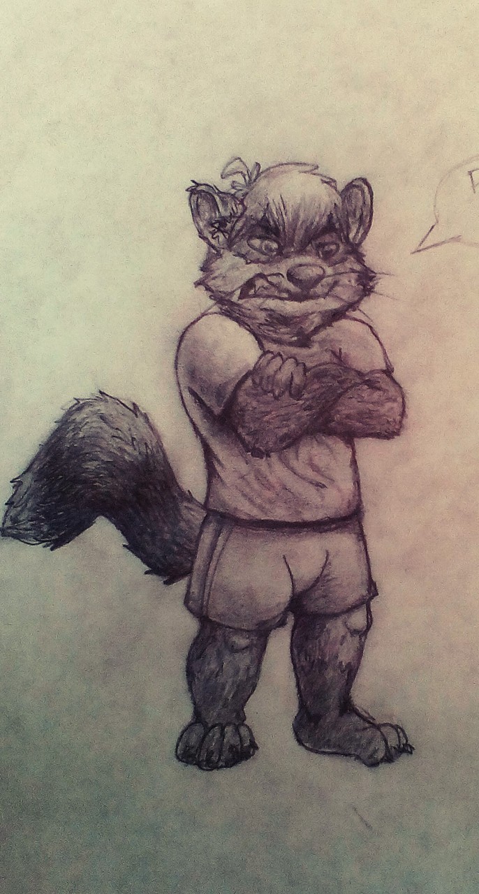 angry angry_eyes anthro frustrated hi_res male mammal pawpads paws procyonid raccoon raccoon_tail sketch solo traditional_media_(artwork) venezuela zkott