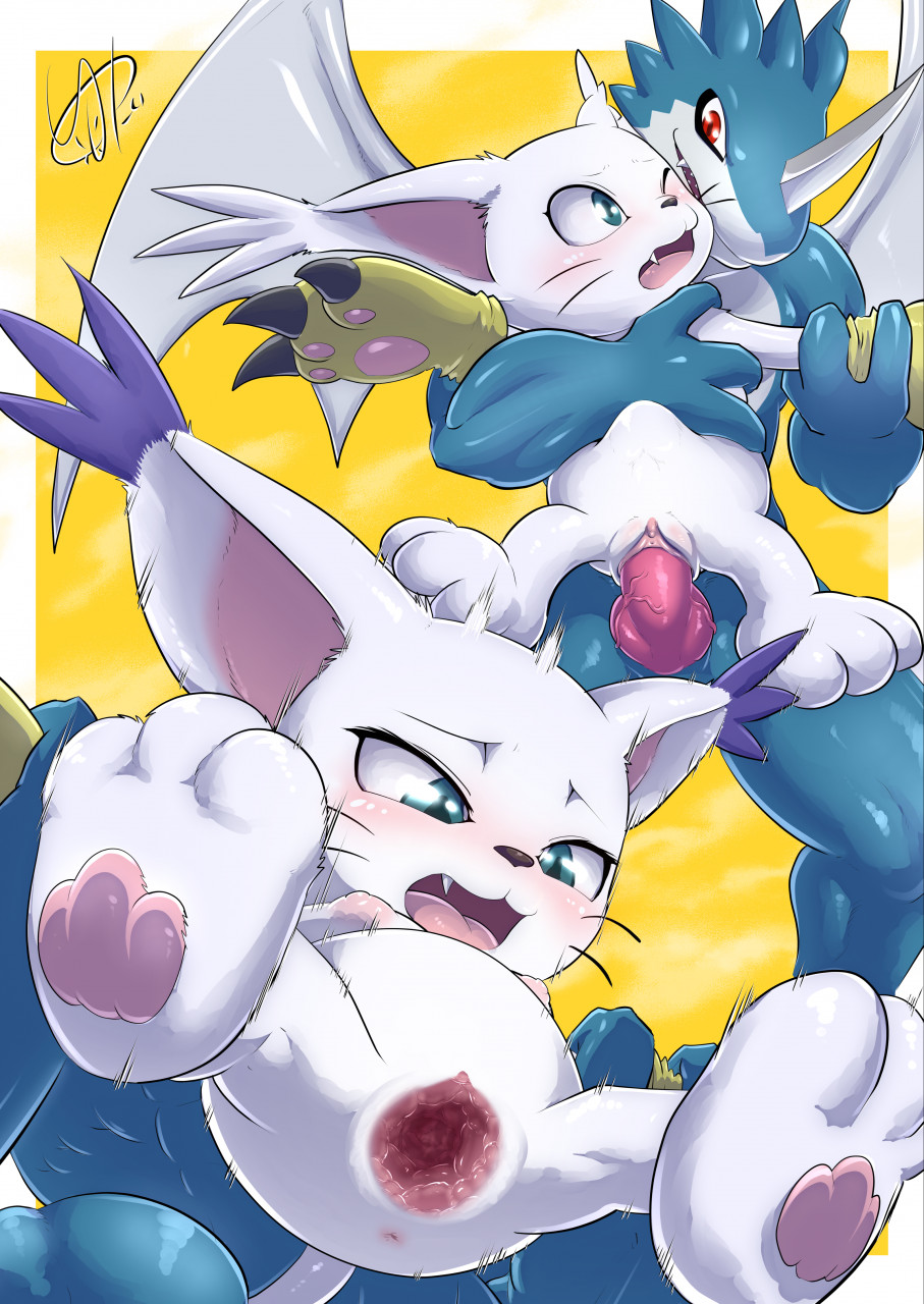 animal_genitalia animal_penis anthro bandai_namco black_nose blue_body blue_eyes blush breasts bulge clothing digimon digimon_(species) duo exveemon female female_penetrated forced fur gaping gaping_pussy gatomon genitals gloves handwear hi_res kicktyan knot larger_male male male/female male_penetrating male_penetrating_female nipples nude open_mouth pawpads paws penetration penile penile_penetration penis penis_in_pussy pussy rape red_eyes sex size_difference smaller_female urethra vaginal vaginal_penetration white_body white_fur