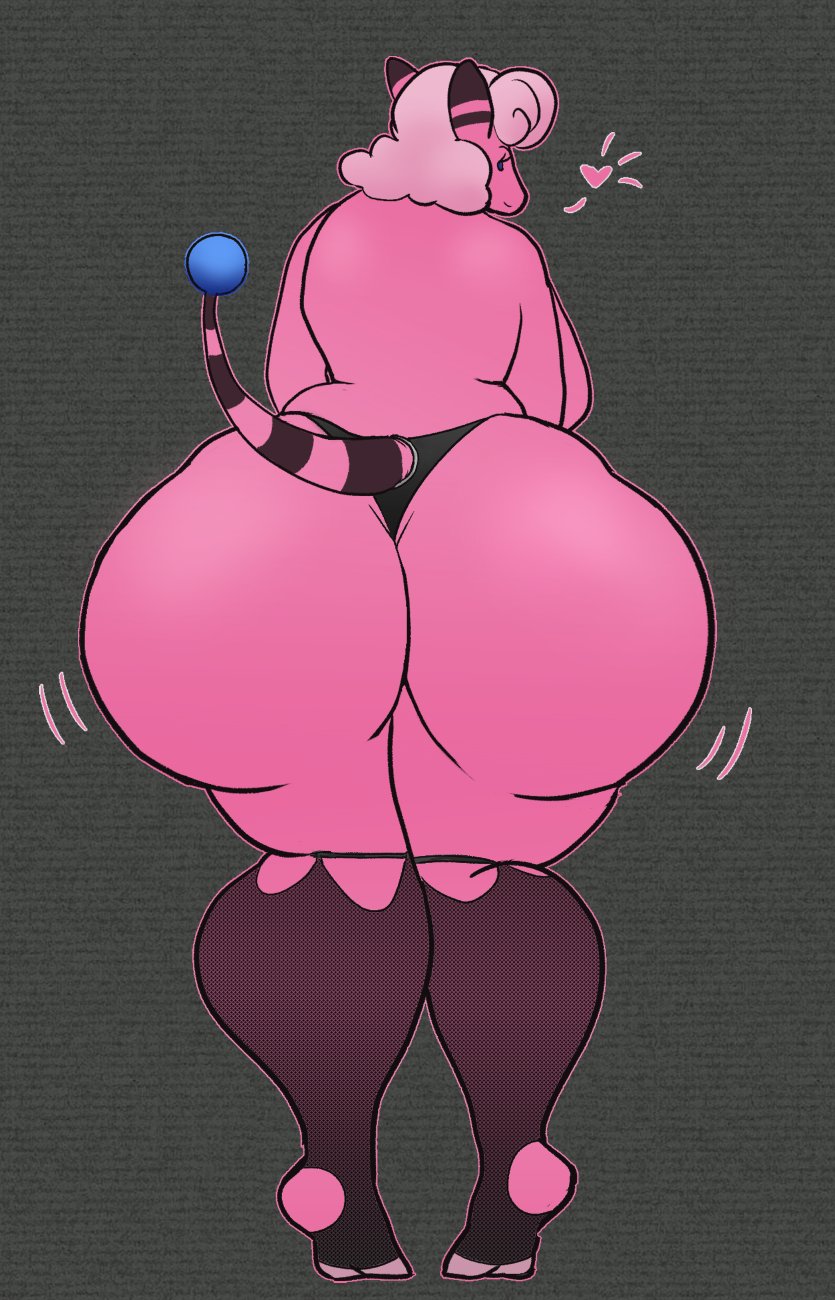 &lt;3 anthro big_butt breasts butt clothed clothing female flaaffy hi_res huge_butt leptail looking_at_viewer looking_back looking_back_at_viewer nintendo pink_body pok&eacute;mon pok&eacute;mon_(species) solo thong topless underwear video_games wide_hips
