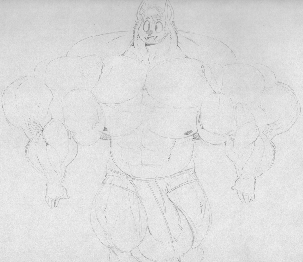 5_fingers anthro big_muscles bulge cartoon_network chiropteran fangs fingers genital_outline hair huge_muscles male mammal max_(sci) muscular muscular_anthro muscular_male nipples open_mouth penis_outline sbshouseofpancakes solo summer_camp_island