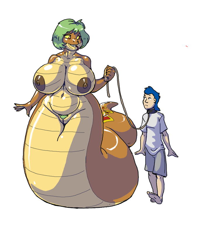 2013 anthro apode areola barefoot big_breasts blue_hair bottomwear breasts brown_areola brown_body brown_nipples clothed_human clothed_male clothing collar curvy_figure diamond_(marking) dominant dominant_anthro dominant_female draconcopode duo eye_contact feet female genitals glistening glistening_body green_hair green_pubes grey_bottomwear grey_clothing grey_shorts hair holding_leash holding_object human human_pet kayla_(vdisco) larger_female leash leashed_male legless looking_at_another male male/female mammal markings naga navel nipples non-mammal_breasts nude nude_anthro nude_female pubes pussy red_eyes reptile scales scalie serpentine shirt shorts simple_background size_difference slave slave_collar slithering smaller_male snake steve_(vdisco) submissive submissive_human submissive_male t-shirt tongue tongue_out topwear vdisco walking white_background white_clothing white_shirt white_t-shirt white_topwear yellow_sclera