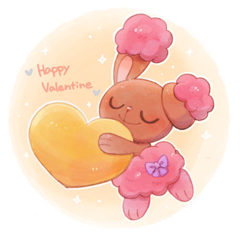 alternate_color bow buneary closed_eyes closed_mouth commentary_request happy_valentine holding no_humans oniwa_nwai pokemon pokemon_(creature) purple_bow shiny_pokemon smile solo u_u valentine