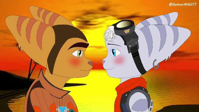 animated female gameralfa117 holidays kissing lombax male male/female mammal passionate passionate_kiss ratchet ratchet_and_clank rivet_(ratchet_and_clank) romantic romantic_ambiance romantic_couple sony_corporation sony_interactive_entertainment sunset valentine's_day video_games