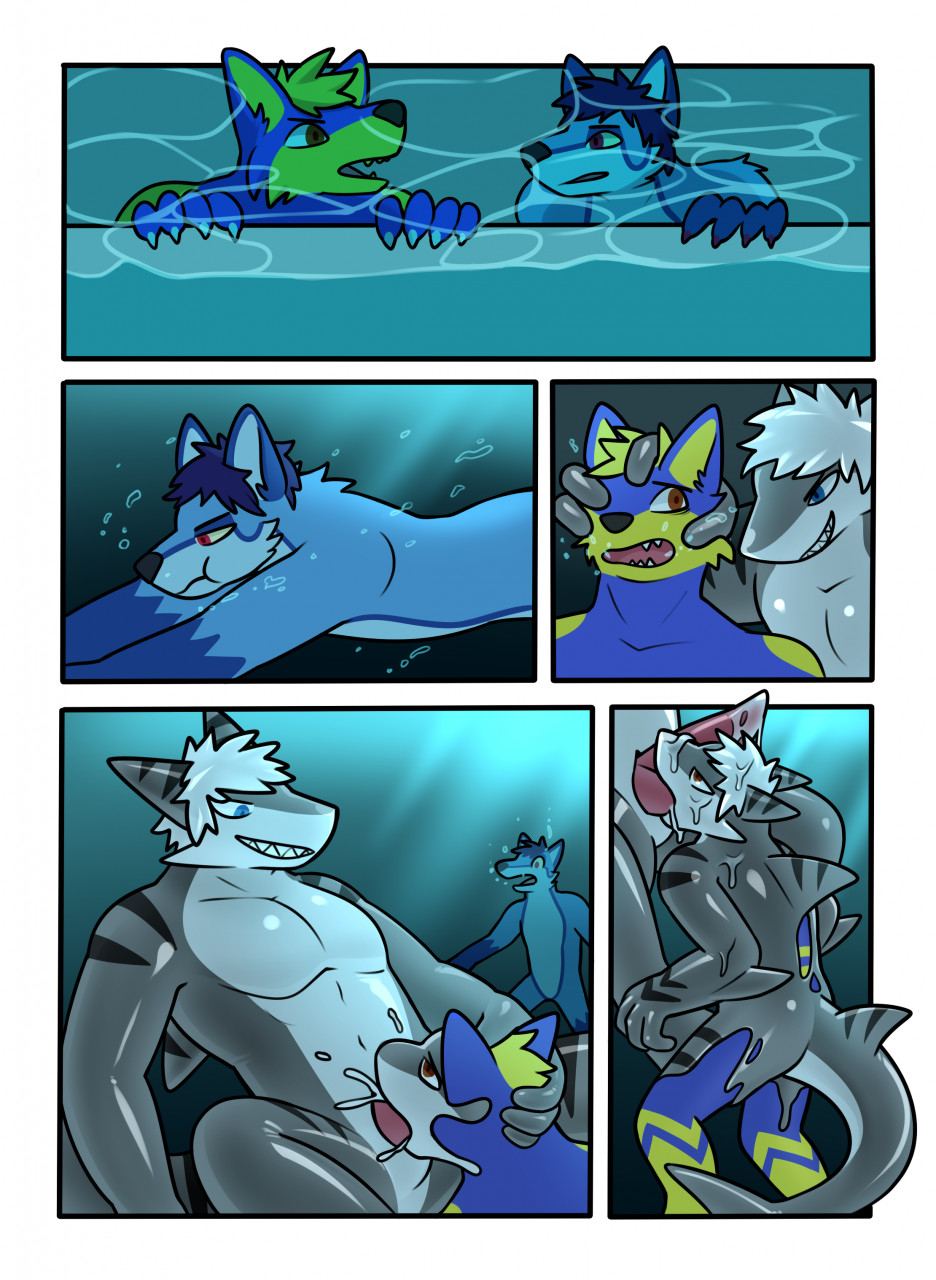 2022 2_penises anthro anthro_on_anthro anthro_penetrated anthro_penetrating anthro_penetrating_anthro blue_body blue_fur canid canine canis changed_(video_game) comic fellatio fish forced forced_oral fox fur genitals goo_creature goo_transformation grey_body grey_fur hacony hi_res horizontal_diphallism inside male male/male male_penetrated male_penetrating male_penetrating_male mammal marine multi_genitalia multi_penis oral penetration penile penis requiem_shark sex shark swimming swimming_pool the_shark_(changed) tiger_shark transformation transformation_through_sex underwater underwater_sex water wolf yellow_body yellow_fur