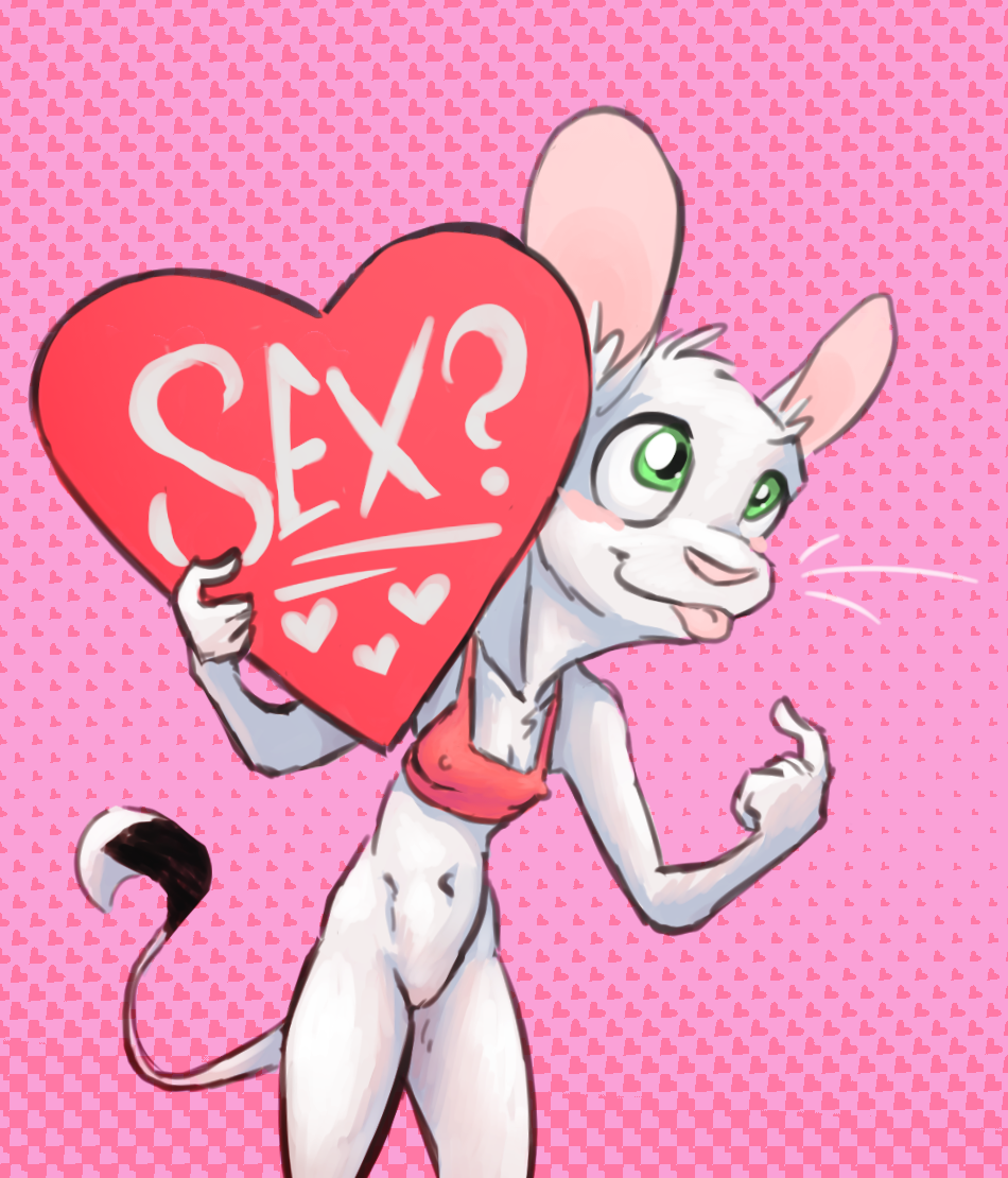 &lt;3 animancer anthro beckoning blep blush bottomless clothed clothing dipodid english_text female fur genitals gesture green_eyes heart_background holidays inviting jerboa looking_up luck_(animancer) mammal navel pussy rodent solo standing text tongue tongue_out valentine's_day white_body white_fur