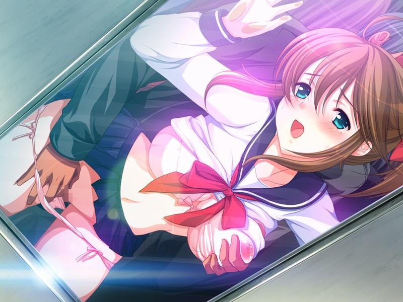 1boy 1girl against_glass age_difference aqua_eyes blush bra breast_grab breasts brown_hair censored chikan chikan_senyou_sharyou dark-skinned_male frill frills game_cg grabbing hand_in_panties koizumi_amane lingerie nipple nipples open_mouth panties panty_pull pussy school_uniform shirt_lift side-tie_panties skirt train underwear