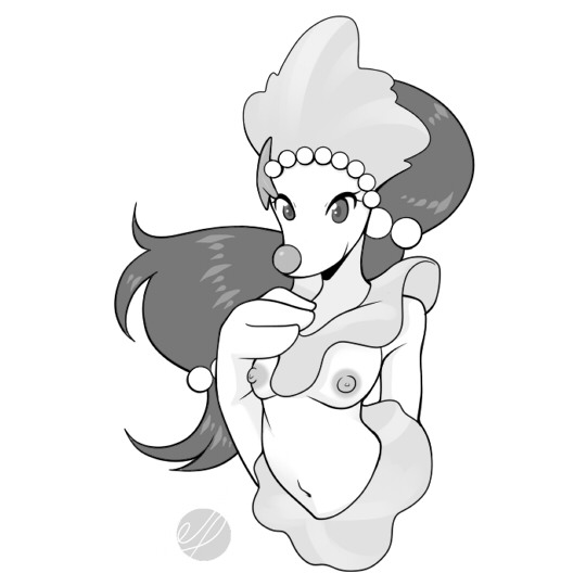 1:1 2018 anthro areola black_and_white breasts female hair long_hair mammal marine monochrome nintendo nipples pinniped pok&eacute;mon pok&eacute;mon_(species) primarina simple_background smile solo video_games weepinbelly white_background