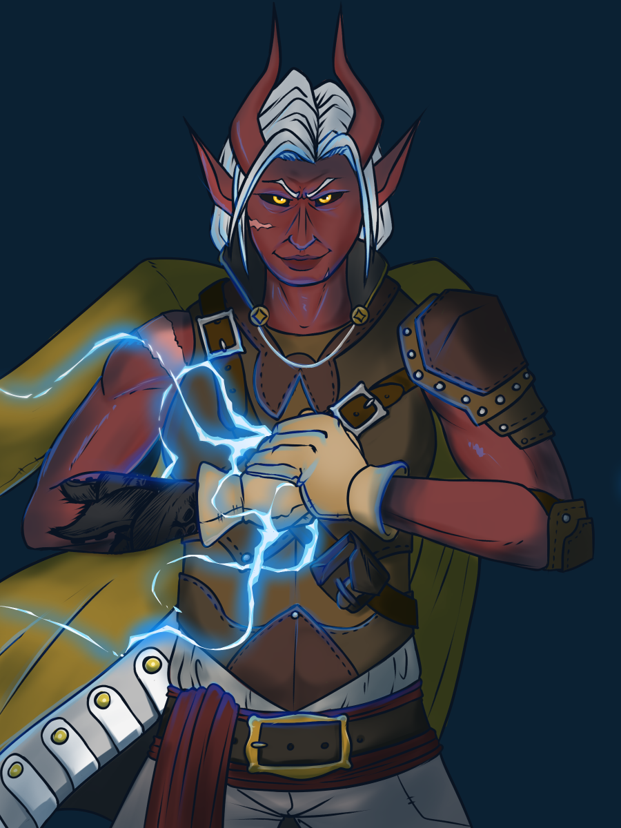 armor dungeons_and_dragons effect female fist gemerency hasbro hi_res humanoid light lighting lightning scar shaded tattoo tiefling wizards_of_the_coast