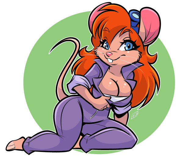 2020 anthro blue_eyes breasts chip_'n_dale_rescue_rangers cleavage clothed clothing disney fabio_paulino female fur gadget_hackwrench hair long_hair mammal rodent signature solo whiskers