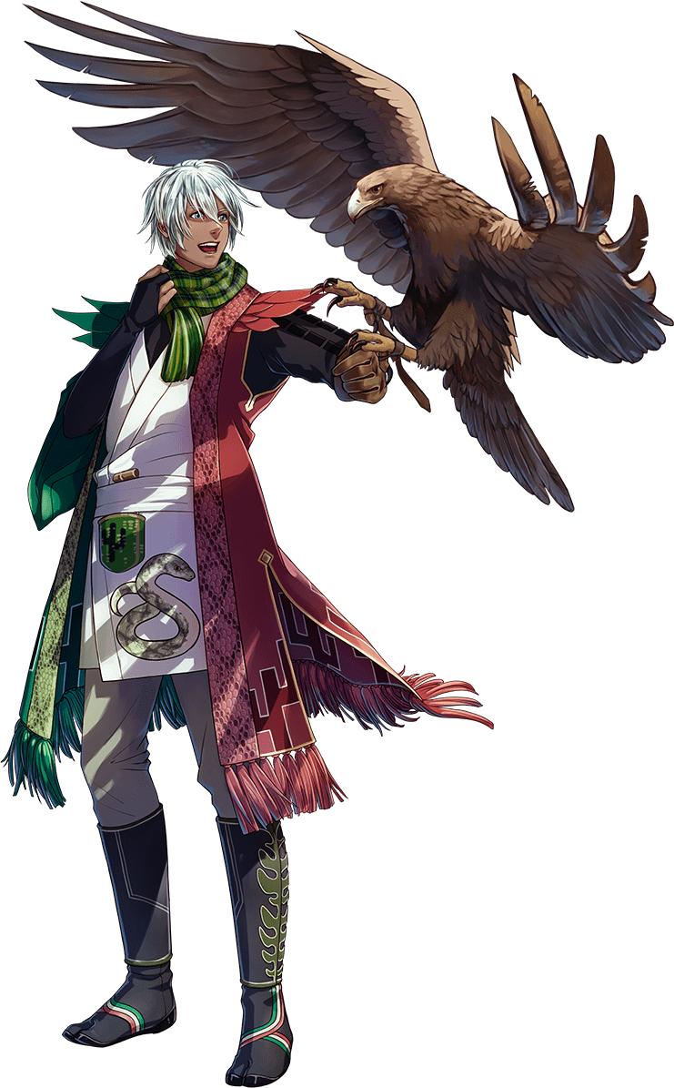 1boy beige_pants bird black_footwear blue_eyes boots cactus_print check_commentary commentary_request dark_skin eagle falconry falconry_glove feathers golden_eagle green_scarf mexican_flag mexico open_mouth scarf snake snake_print tagme transparent_background white_hair world_flags