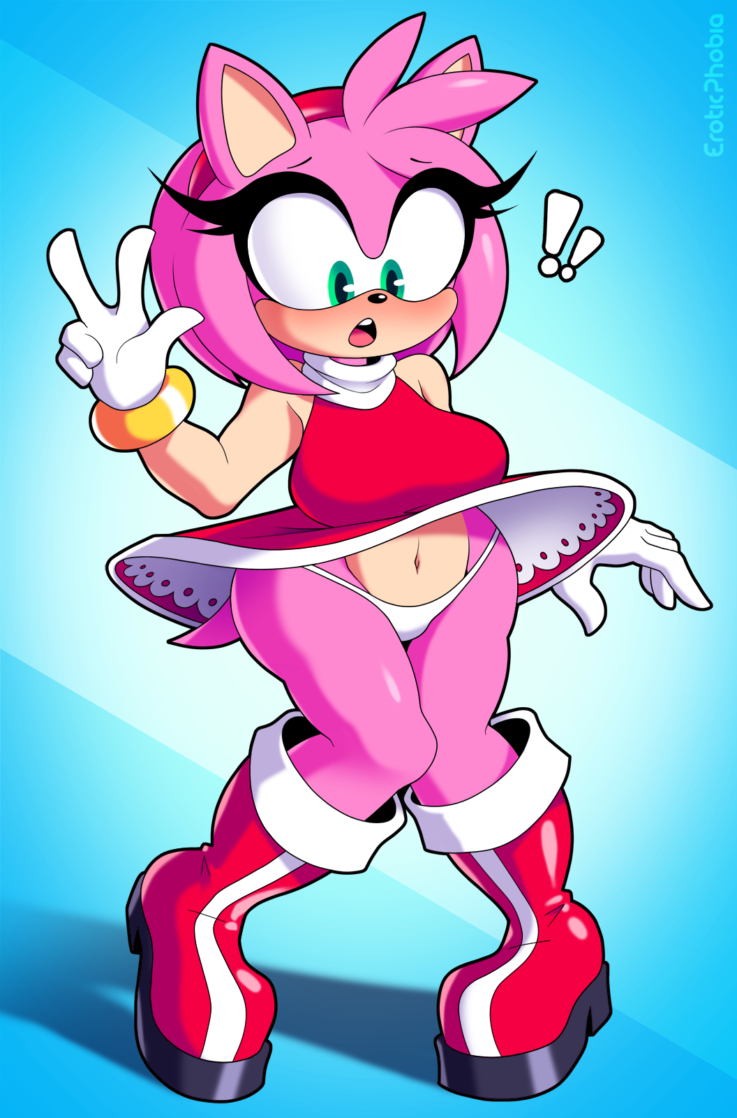 2022 amy_rose anthro blush boots butt clothing digital_media_(artwork) dress embarrassed eroticphobia eulipotyphlan eyelashes female footwear green_eyes hedgehog hi_res mammal panties sega simple_background solo sonic_the_hedgehog_(series) underwear upskirt