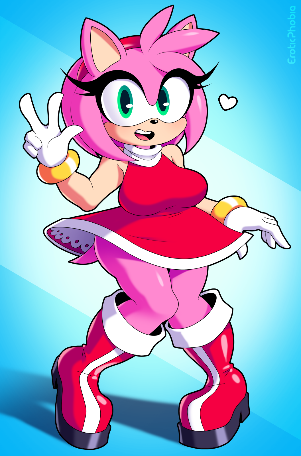 2022 amy_rose anthro boots butt clothing digital_media_(artwork) dress eroticphobia eulipotyphlan eyelashes female footwear green_eyes hedgehog hi_res mammal sega simple_background solo sonic_the_hedgehog_(series)