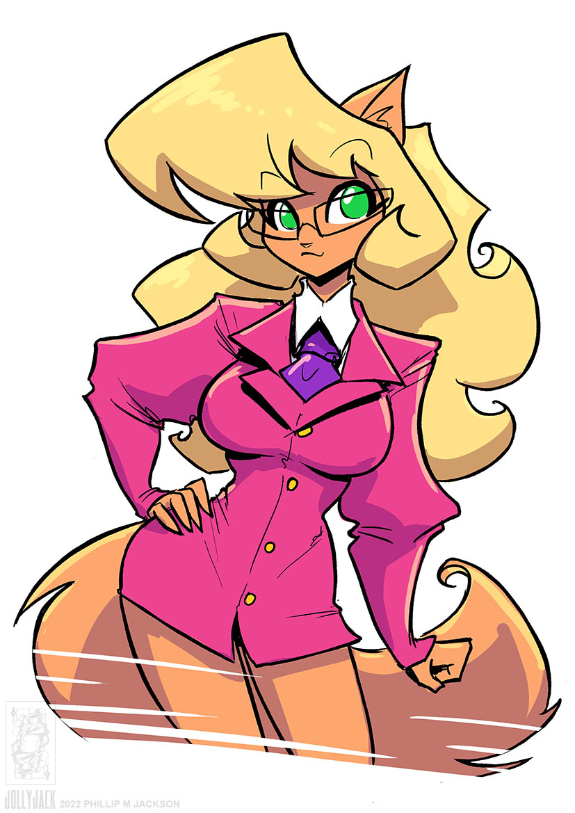 anthro callie_briggs clothing conditional_dnp domestic_cat eyewear felid feline felis female glasses green_eyes hand_on_hip hanna-barbera jollyjack looking_at_viewer mammal necktie solo suit swat_kats