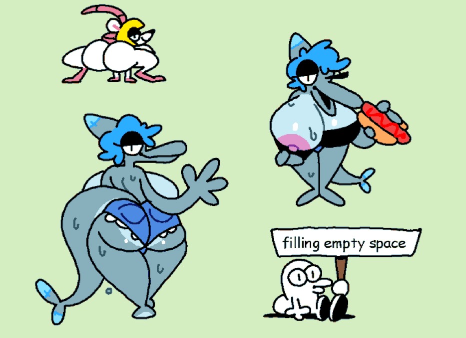 anthro bottomwear breasts butt cetacean clothing crouching delphinoid female flashing food gesture group hot_dog looking_at_viewer looking_back mammal marine mooning murid murine one_eye_closed rat robotjoe rodent shorts sign sitting superiorfox tight_clothing toothed_whale waving wet wink