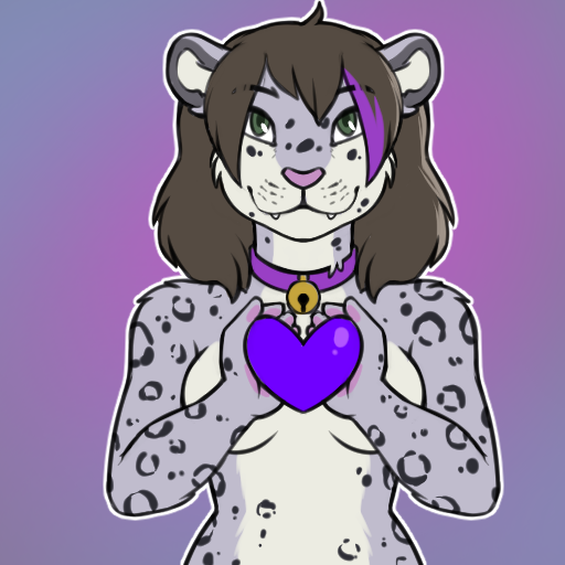 &lt;3 bell collar felid feline female fluffy highlights_(coloring) mammal pantherine purple rin_(kittyrin) single_stripe snow_leopard