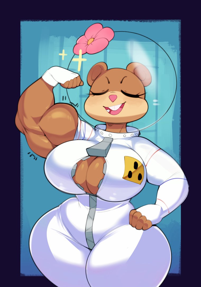anthro big_breasts breasts bulumble-bee female flexing huge_breasts mammal muscular nickelodeon rodent sandy_cheeks sciurid solo spongebob_squarepants thick_thighs wide_hips