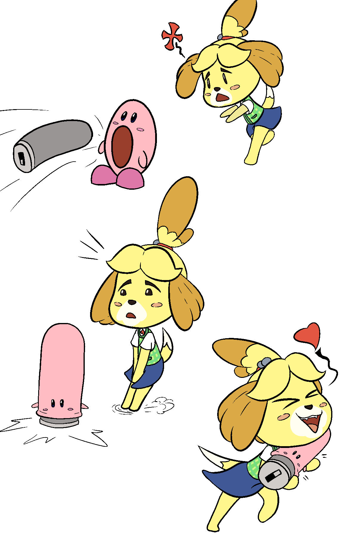&lt;3 accessory animal_crossing anthro big_dildo canid canine canis clothed clothing dildo dildo_in_mouth domestic_dog duo female fur hair_accessory happy_harvey hi_res holding_object imminent_masturbation imminent_sex inanimate_transformation isabelle_(animal_crossing) kirby kirby_(series) male mammal mouthful nintendo phone_drawing pink_body running sex_toy sex_toy_in_mouth sex_toy_insertion shirt sucking topwear transformation vest vibrator video_games waddling_head yellow_body yellow_fur