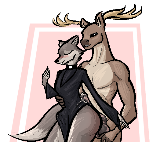 anthro cervid duo erection grinding horn jam_(artist) male male/male mammal priest religion reverend_wolf_(jam) simple_background