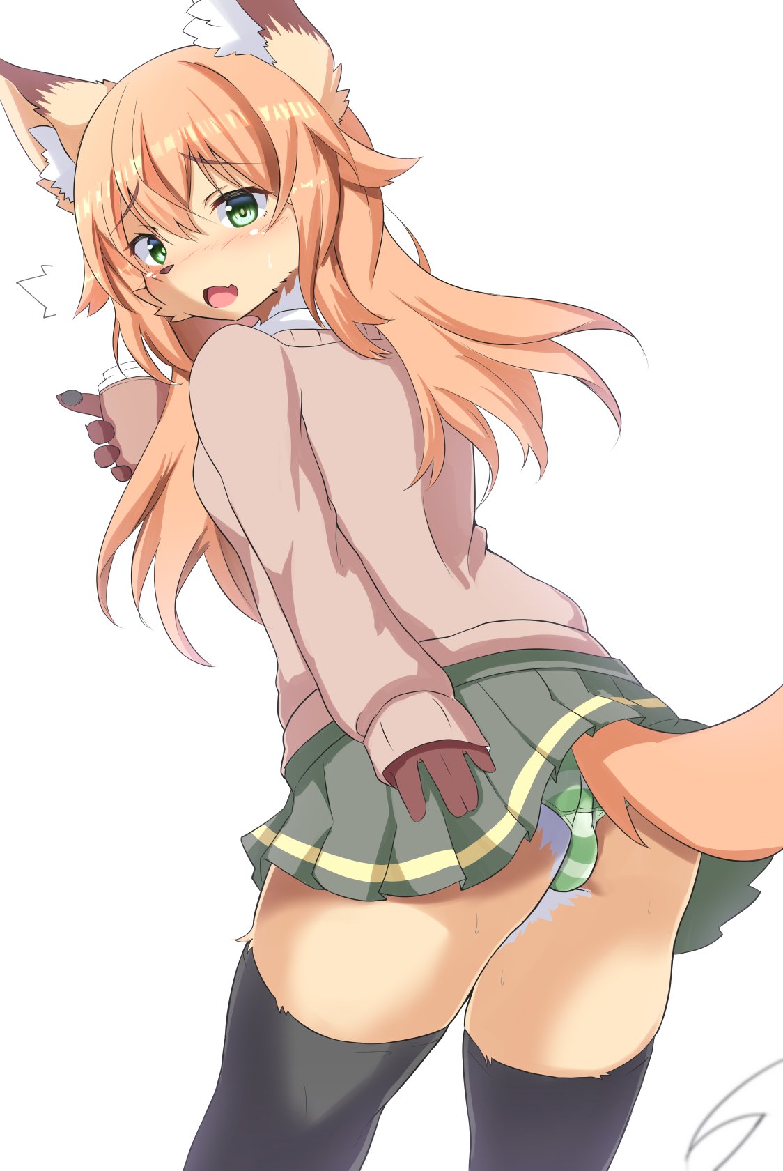 2022 an_chobi94 anthro blush bottomwear bulge butt canid canine clothed clothing crossdressing cute_fangs digital_media_(artwork) embarrassed fox fur girly hair hi_res inconvenient_tail kemono legwear long_hair looking_at_viewer looking_back looking_back_at_viewer male male_anthro mammal open_mouth panties pattern_bottomwear pattern_clothing pattern_panties pattern_underwear portrait remu-kun school_uniform simple_background solo striped_bottomwear striped_clothing striped_panties striped_underwear stripes sweater tail tail_under_skirt thigh_highs three-quarter_portrait tongue topwear underwear uniform upskirt white_background