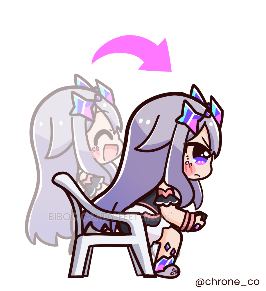 1girl chair chroneco circlet colored_inner_hair controller dress game_controller gem hair_ornament hololive hololive_english jewel_under_eye koseki_bijou leaning_forward long_hair multicolored_hair pink_hair purple_eyes purple_hair simple_background sitting smile solo very_long_hair virtual_youtuber watermark white_background white_dress