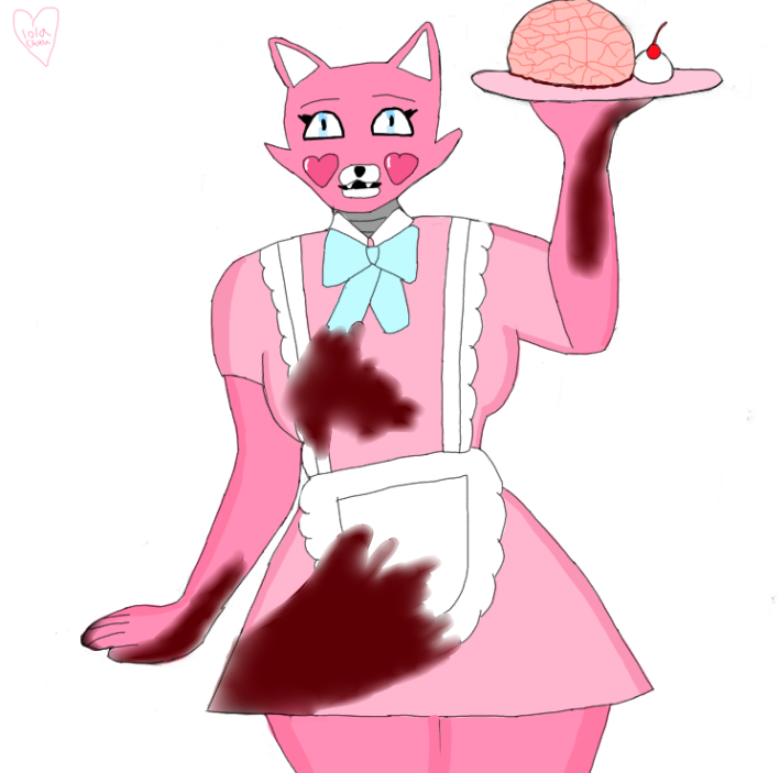 :3 animal_humanoid animatronic anthro apron blood blood_on_arm blood_on_clothing blood_on_hand blue_bowtie blue_eyes bodily_fluids cat_humanoid catgirl cherry clothing curvy_figure dessert domestic_cat dress fan_character fangs felid felid_humanoid feline feline_humanoid felis female five_nights_at_freddy's food fruit fur gore gynomorph heart_cheeks humanoid ice_cream intersex invalid_tag lolachuunsfw machine maid_uniform mammal mammal_humanoid pink_body pink_clothing pink_dress pink_fur plant robot scottgames solo thick_thighs uniform video_games voluptuous