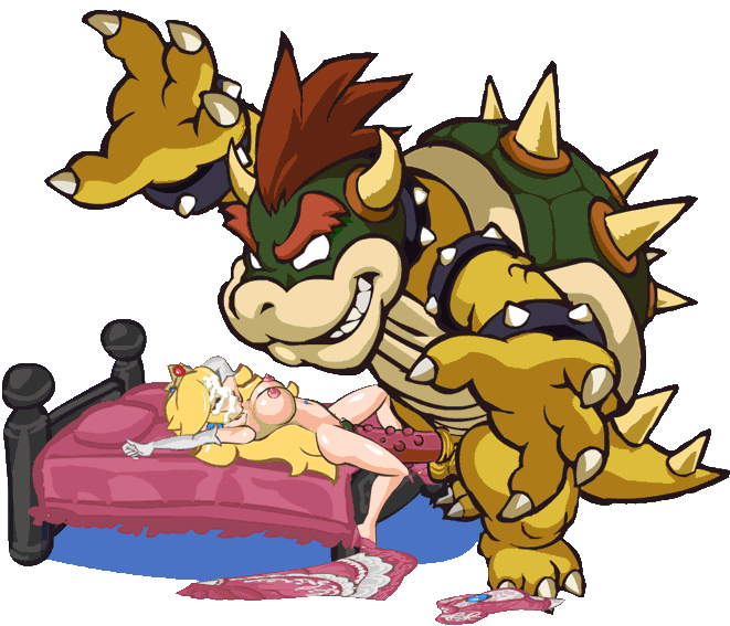 artist_request blonde_hair blue_eyes blush bowser breasts crown cum cum_on_face cum_on_hair elbow_gloves game_over gif gloves high_heels huge_penis large_breasts large_penetration long_hair monster nintendo nipples on_back open_mouth parody playshapes princess_peach pussy sex spread_legs super_mario vaginal