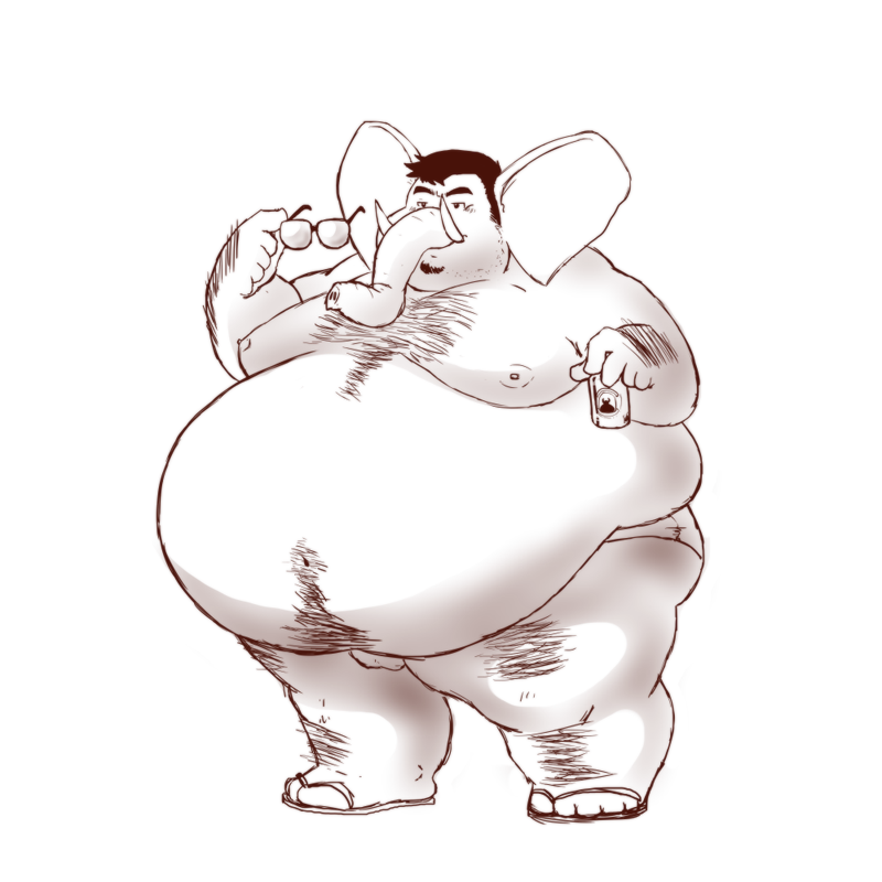 2012 anthro balls belly big_belly clothing elephant elephantid fatyogi footwear genitals humanoid_hands male mammal moobs nipples obese obese_male overweight overweight_male proboscidean sandals solo